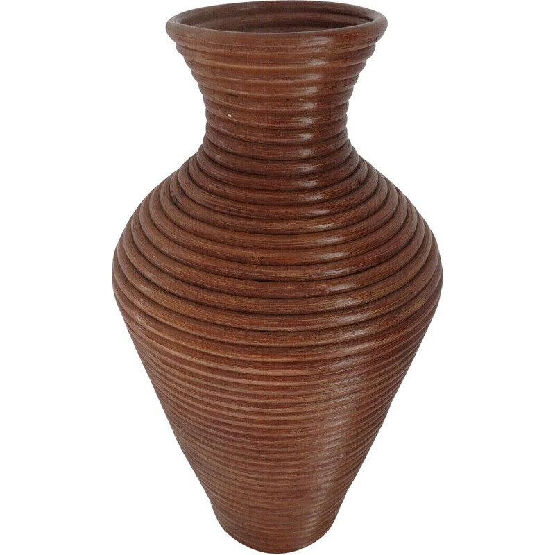 Vintage rattan floor vase