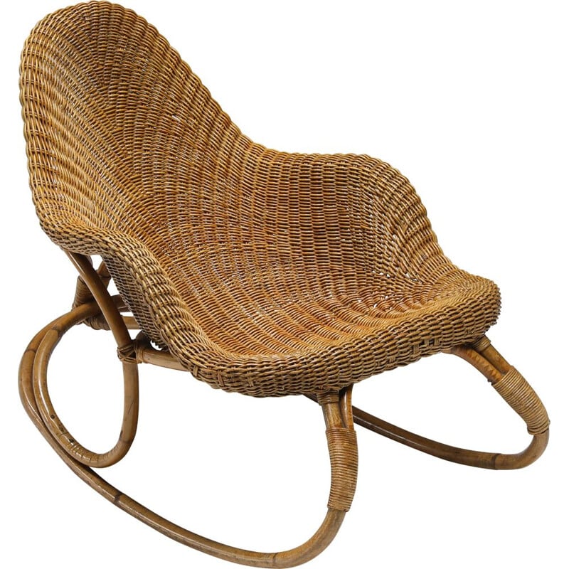 Vintage Art Nouveau wicker rocking chair, France 1905