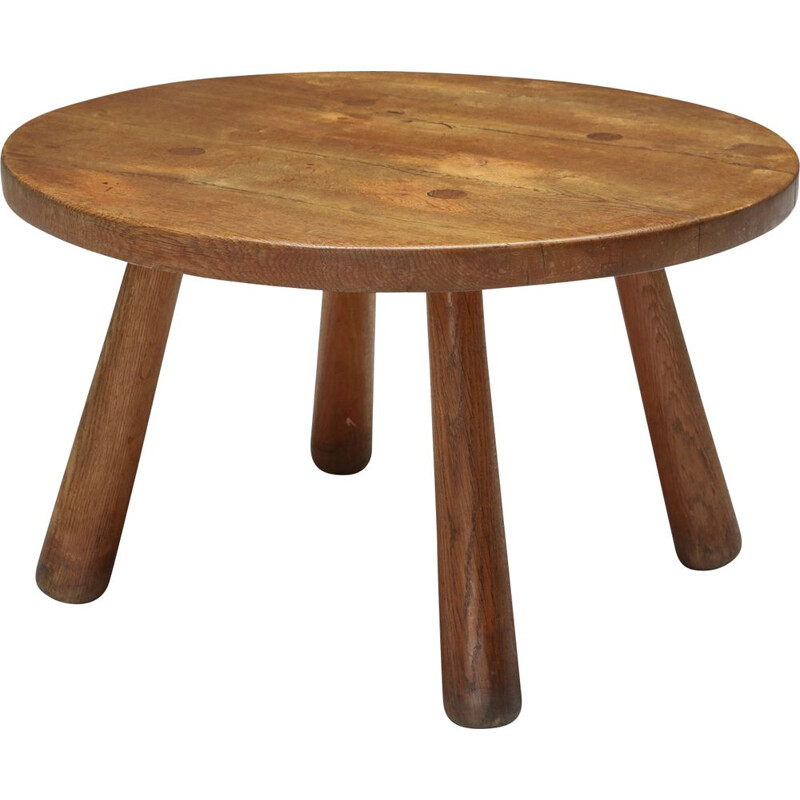 Vintage rustic round coffee table, 1950s