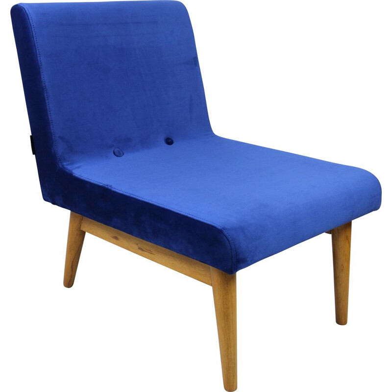 Poltrona de veludo azul vintage, 1970