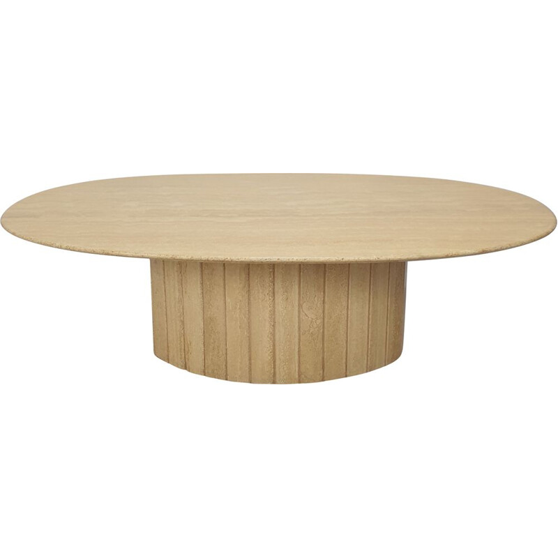 Italian vintage oval travertine coffee table, 1980s