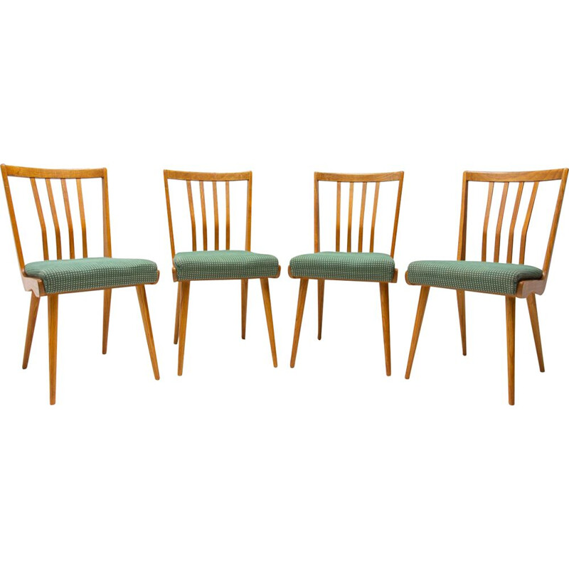 Ensemble de 4 chaises vintage rembourrées, Tchécoslovaquie 1960