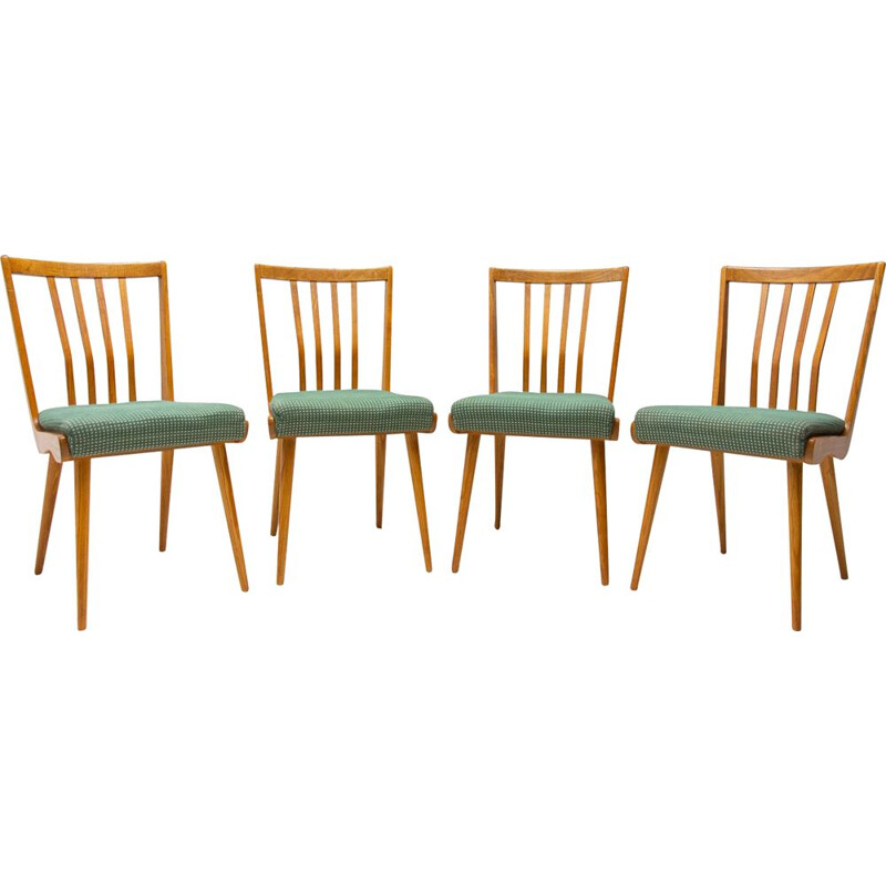 Set of 4 vintage upholstered chairs, Czechoslovakia 1960