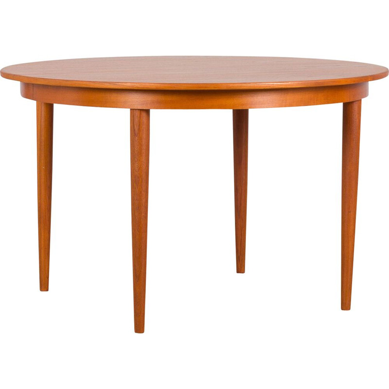 Table à rallonge vintage ronde en teck par Skovmand et Andersen, Danemark 1960