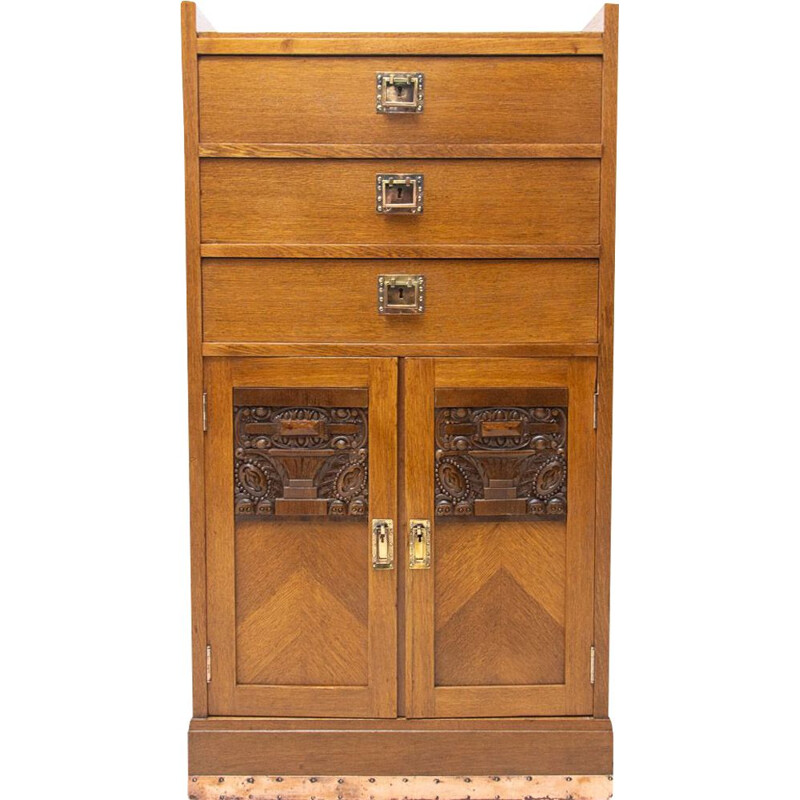 Cesto de Gavetas Vintage Oak Secession Chest, Áustria-Hungria 1910