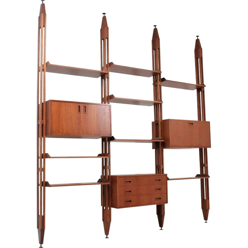 Mid century italian teak modular wall unit, 1960s