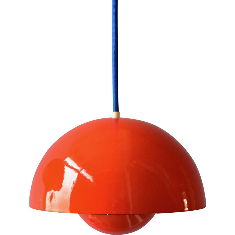 Vintage enamel flowerpot pendant lamp by Verner Panton for Louis Poulsen, Denmark 1968