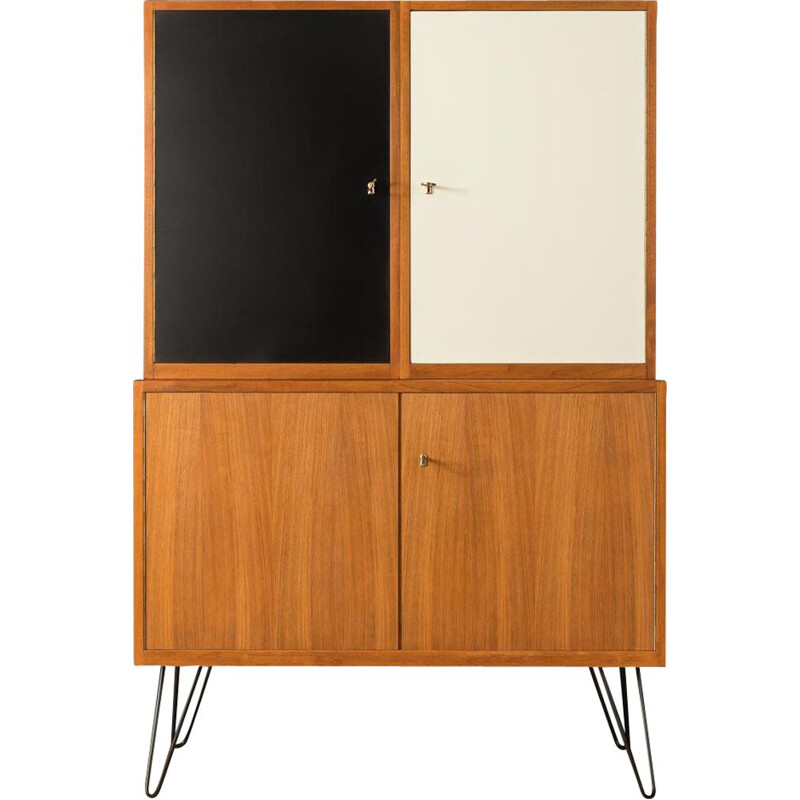 Vintage walnut and white and black formica cabinet, Germany 1950s