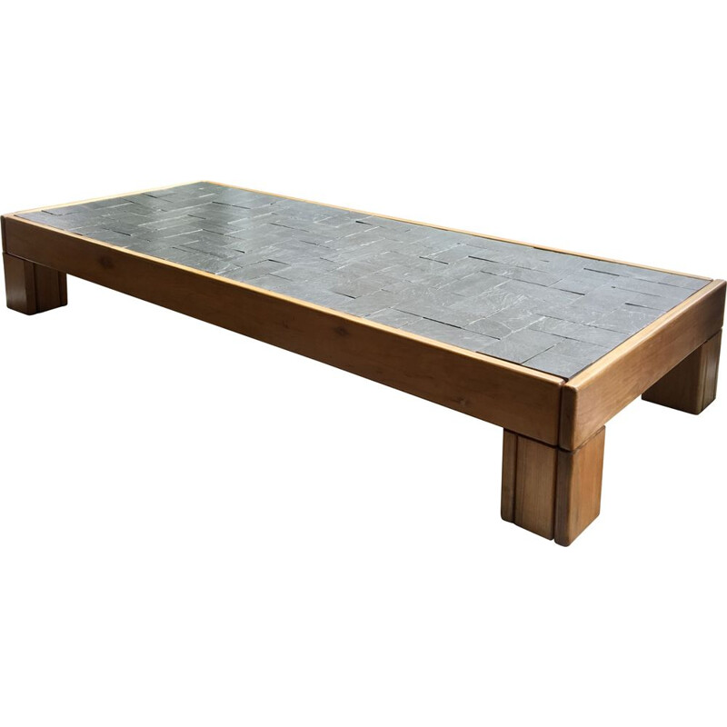 Vintage elmwood coffee table with slate top