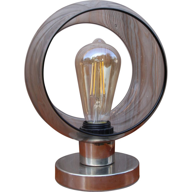 Vintage Space Age lamp in gerookt glas met metalen voet