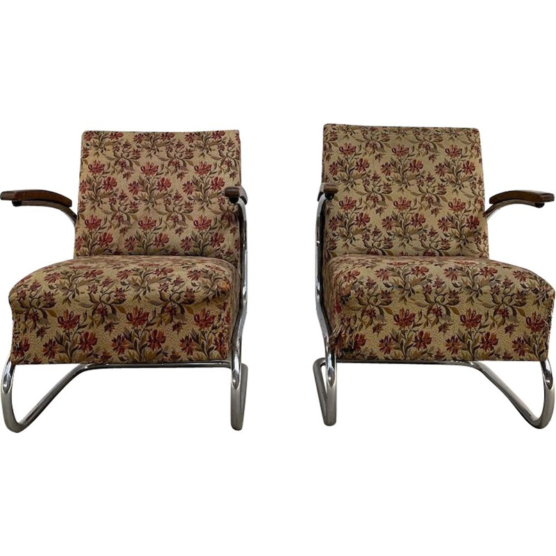 Pair of vintage functionalist armchairs, 1930s