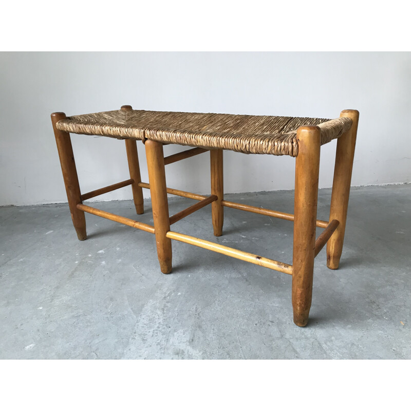 Pair of vintage straw benches, 1950