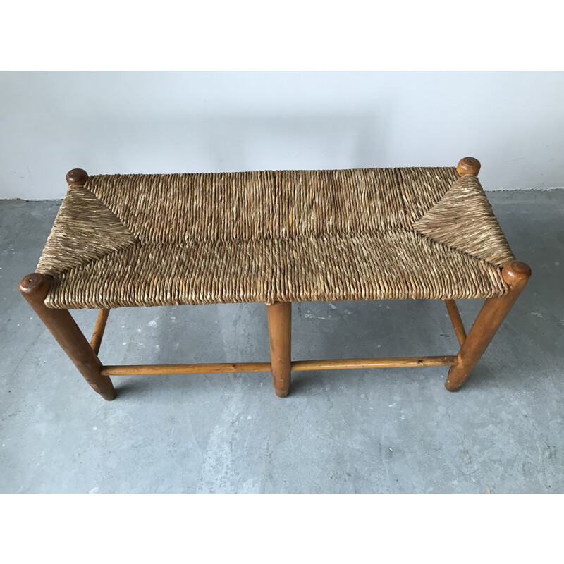 Pair of vintage straw benches, 1950