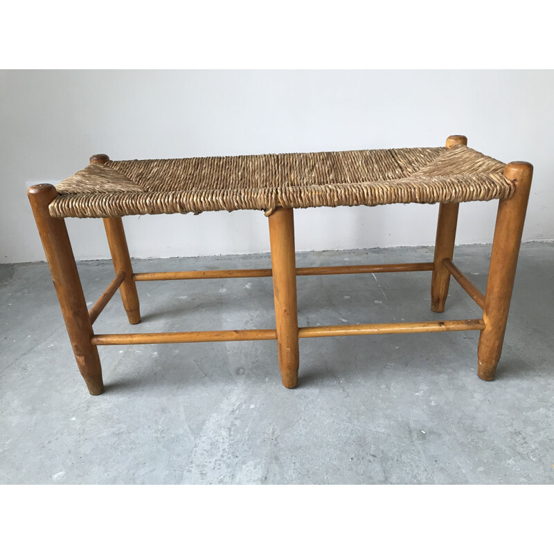 Pair of vintage straw benches, 1950