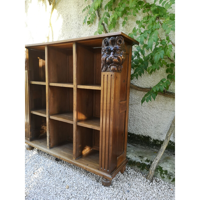 Vintage Bibus bookcase with carved lion heads