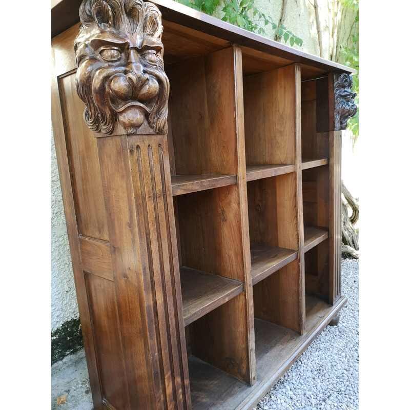 Bibliothèque vintage Bibus avec des têtes de Lion sculptés