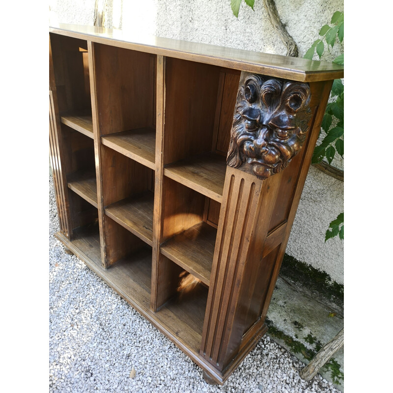 Vintage Bibus bookcase with carved lion heads