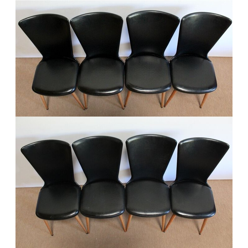 Ensemble de 8 chaises vintage Baumann Essor, 1960