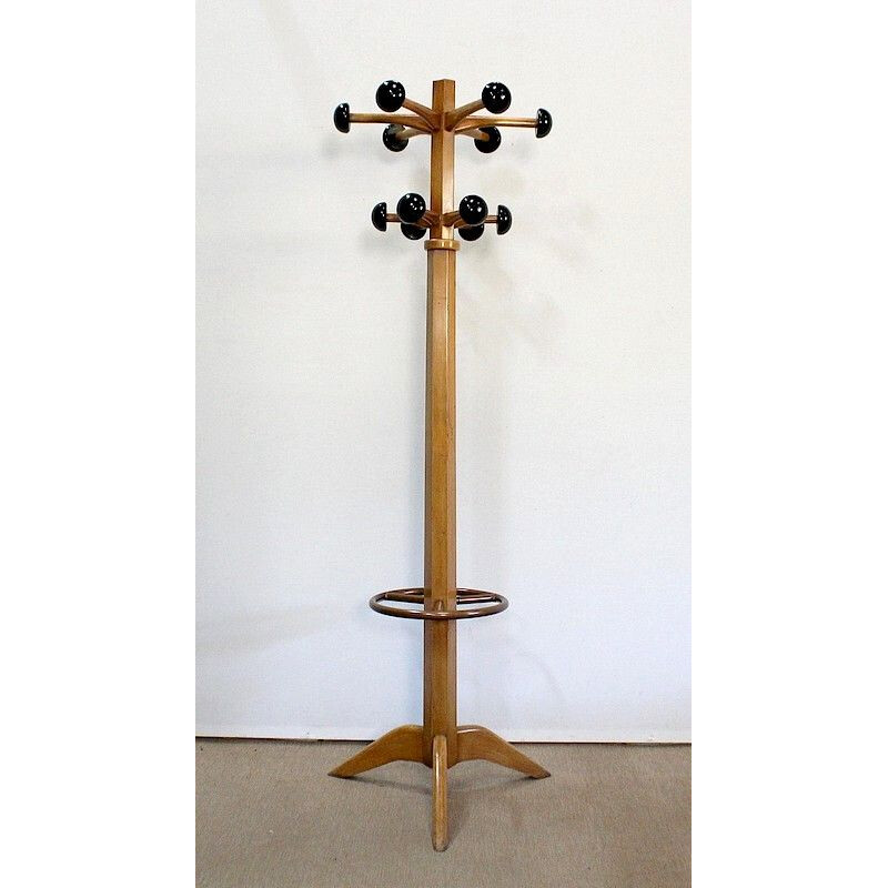 Vintage coat rack "Stella" in solid beech wood, 1960