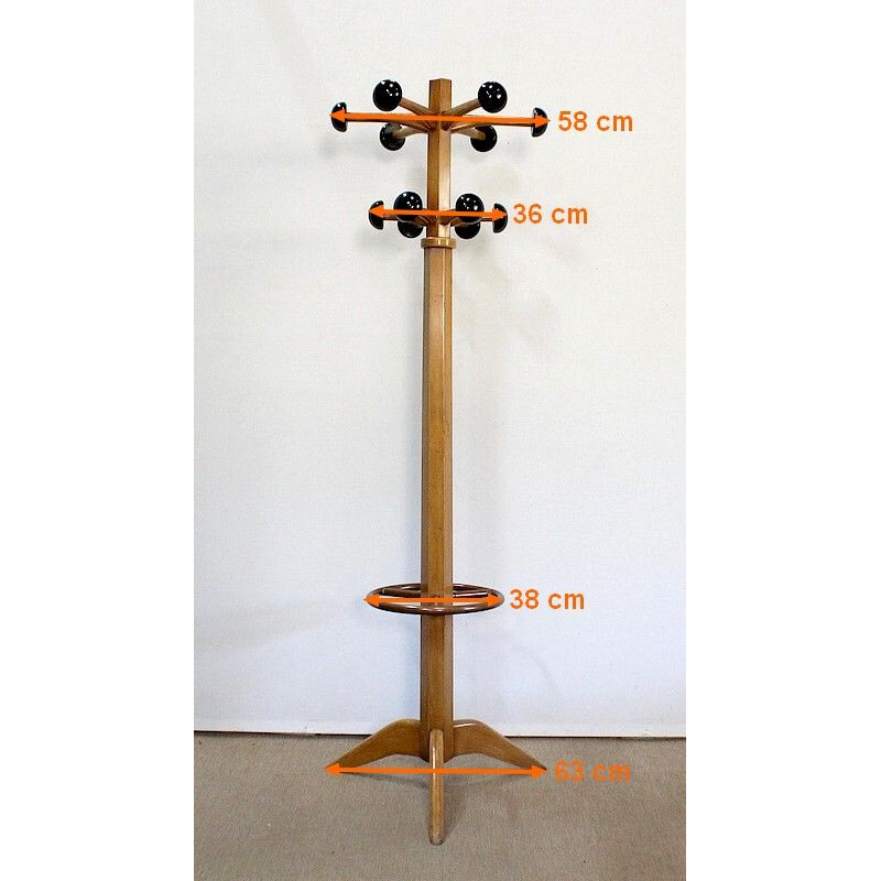 Vintage coat rack "Stella" in solid beech wood, 1960