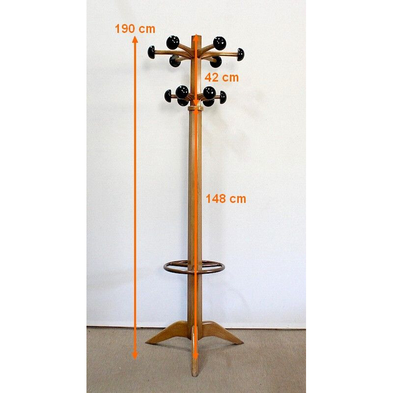 Vintage coat rack "Stella" in solid beech wood, 1960