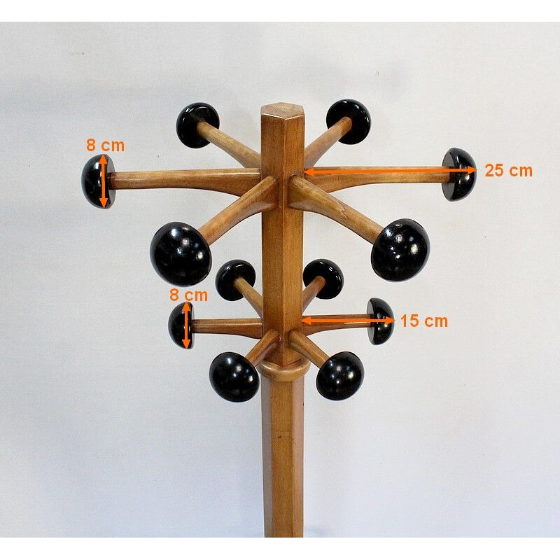 Vintage coat rack "Stella" in solid beech wood, 1960