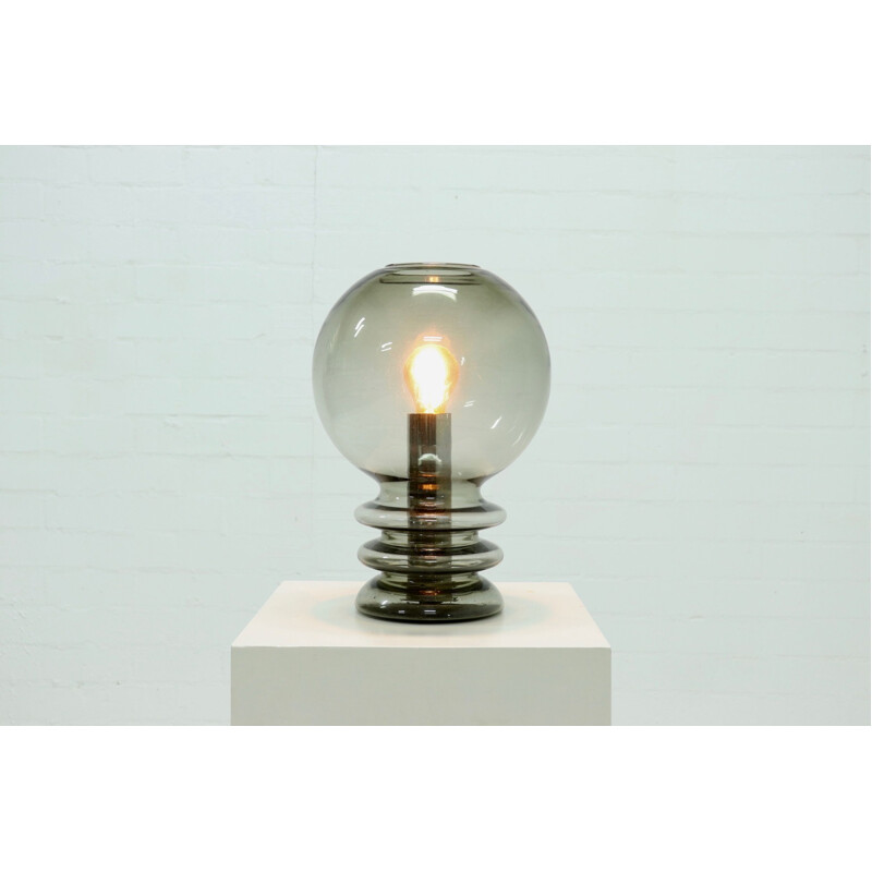 Lampe de table en verre sculptural vintage par Glashütte Limburg, Allemagne 1960