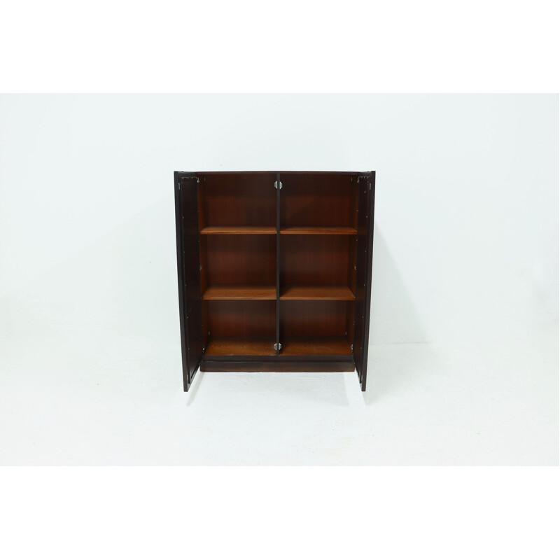 Belgian vintage brutalist graphical mahogany highboard by Defour, 1970s