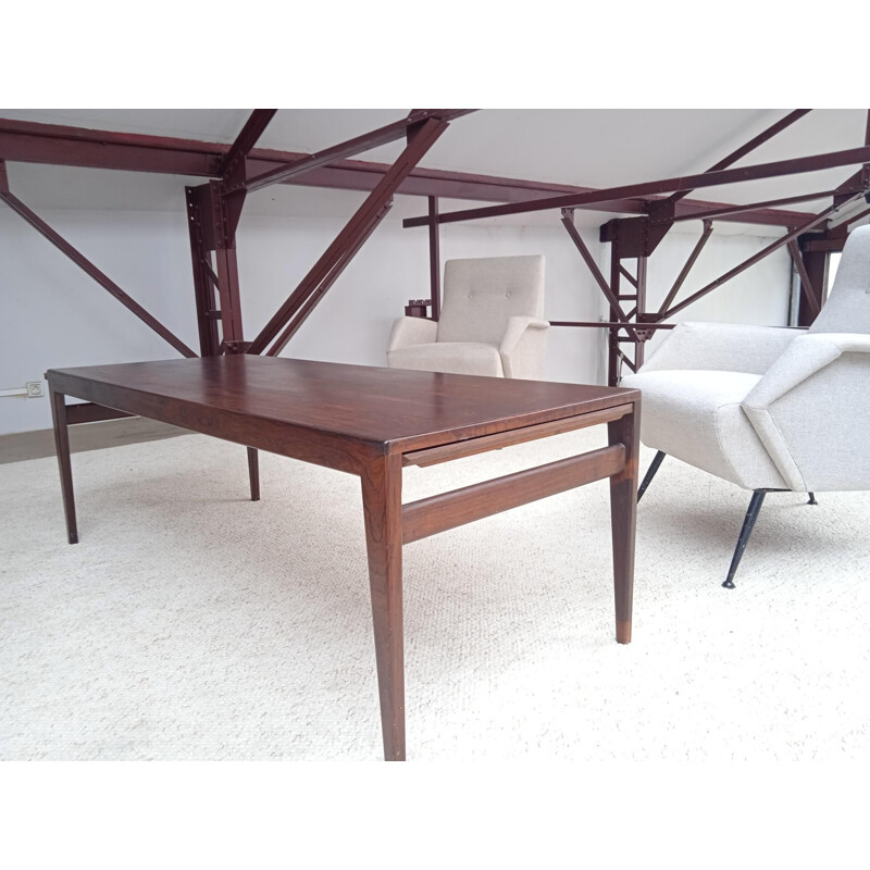 Table basse rectangulaire vintage en palissandre par Illum Wikkeslo,1970