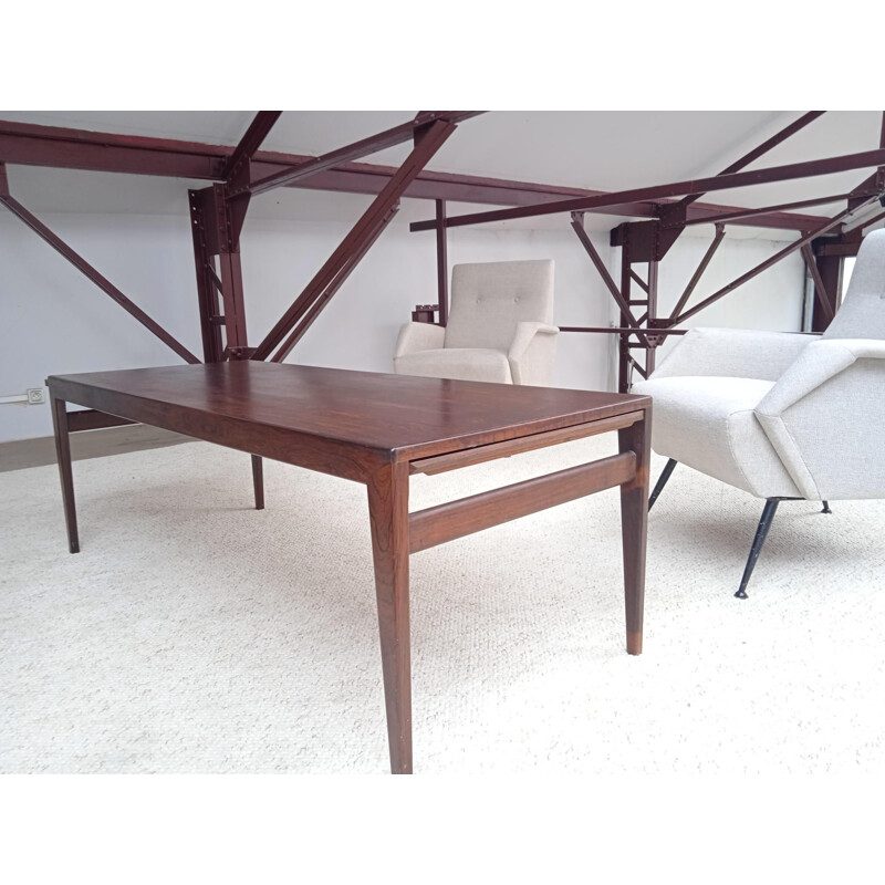 Vintage rectangular rosewood coffee table by Illum Wikkeslo, 1970