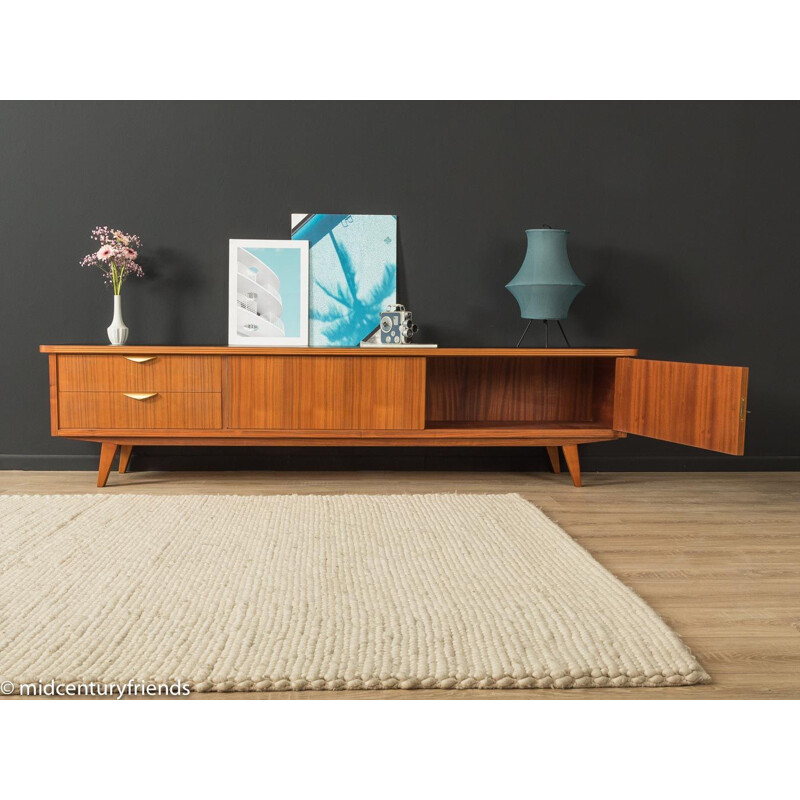 Vintage walnut lowboard with two drawers and two doors, Germany 1950s