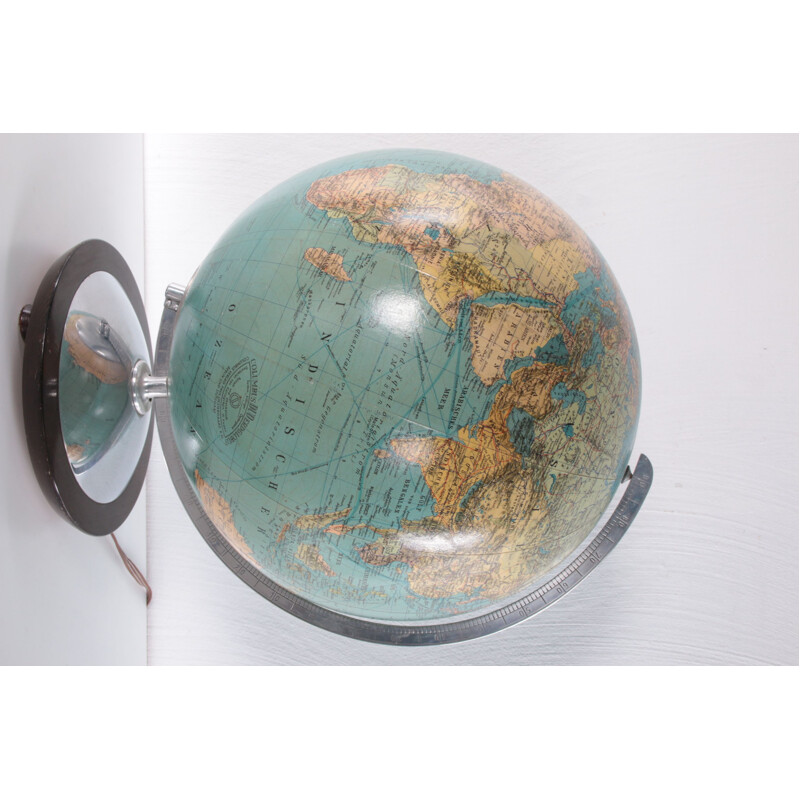 Globe vintage en verre avec lumière de Columbus DuoErdglobe, Allemagne 1960