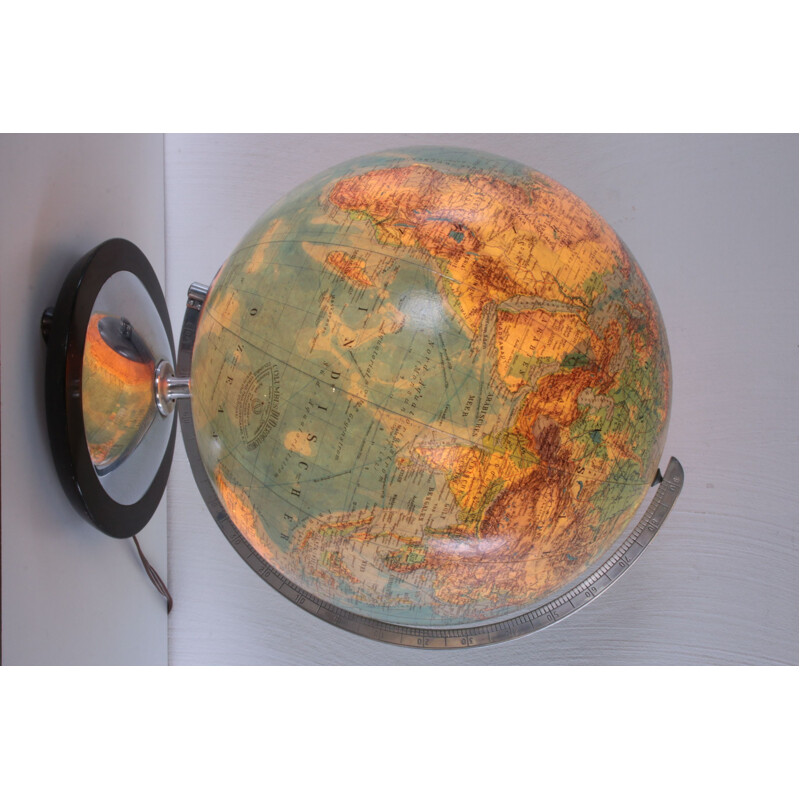 Mid century glass globe with light from Columbus DuoErdglobe, Germany 1960