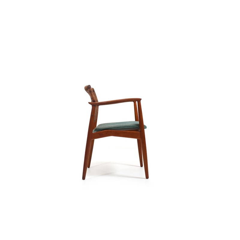 Vintage Captains armchair in teak and cane by Erik Buch for Ørum Møbelfabrik, Denmark 1950s