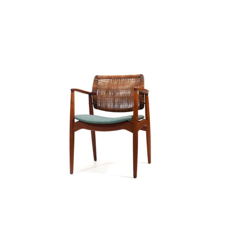 Vintage Captains armchair in teak and cane by Erik Buch for Ørum Møbelfabrik, Denmark 1950s