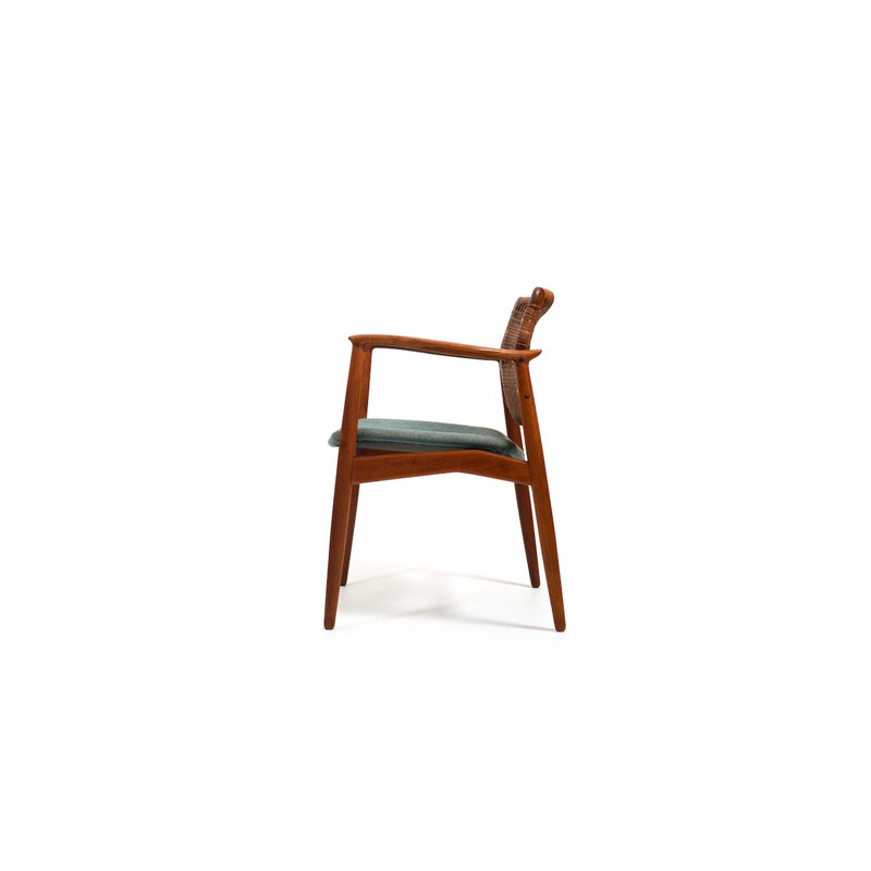 Vintage Captains armchair in teak and cane by Erik Buch for Ørum Møbelfabrik, Denmark 1950s