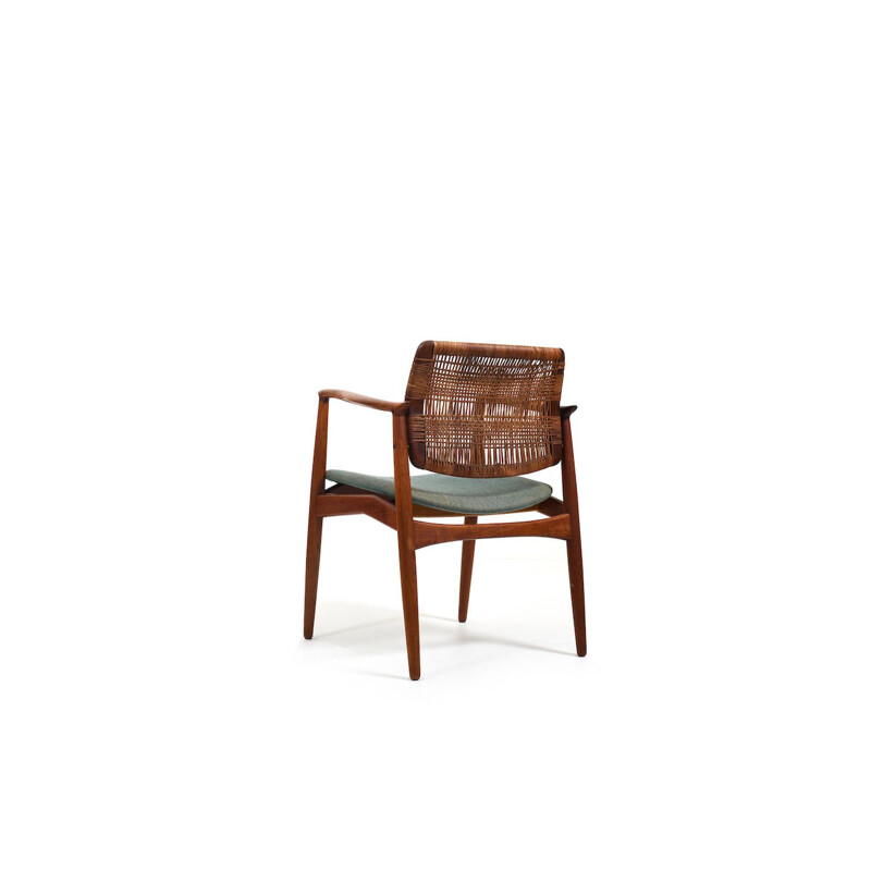 Vintage Captains armchair in teak and cane by Erik Buch for Ørum Møbelfabrik, Denmark 1950s