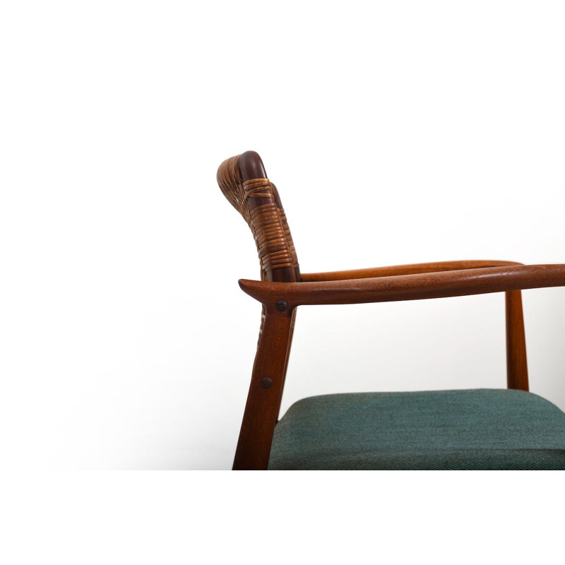 Vintage Captains armchair in teak and cane by Erik Buch for Ørum Møbelfabrik, Denmark 1950s
