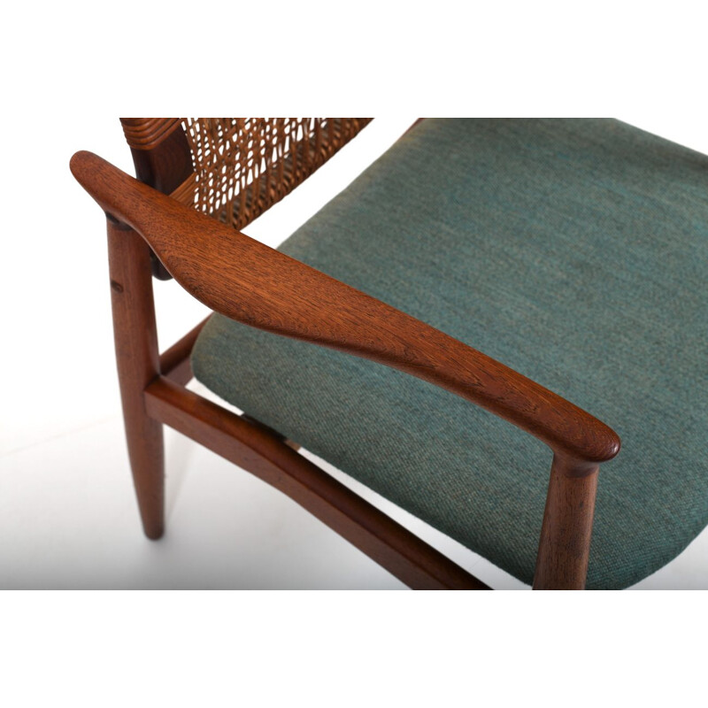 Vintage Captains armchair in teak and cane by Erik Buch for Ørum Møbelfabrik, Denmark 1950s