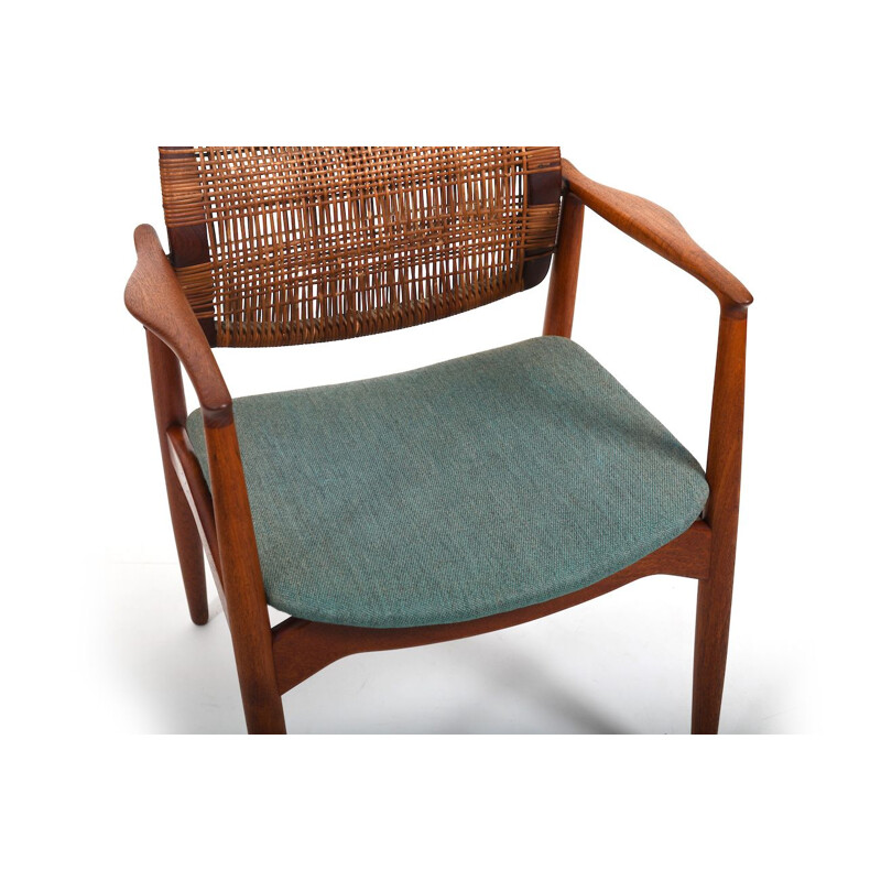 Vintage Captains armchair in teak and cane by Erik Buch for Ørum Møbelfabrik, Denmark 1950s