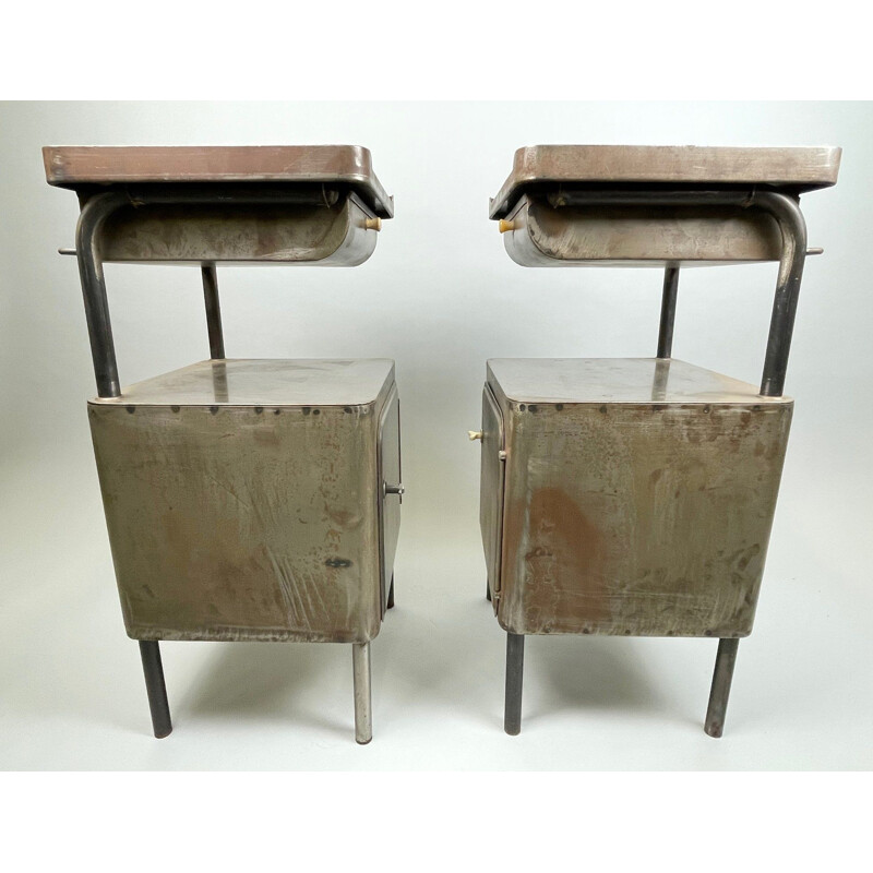 Paire de tables de chevet vintage en acier brossé, 1920