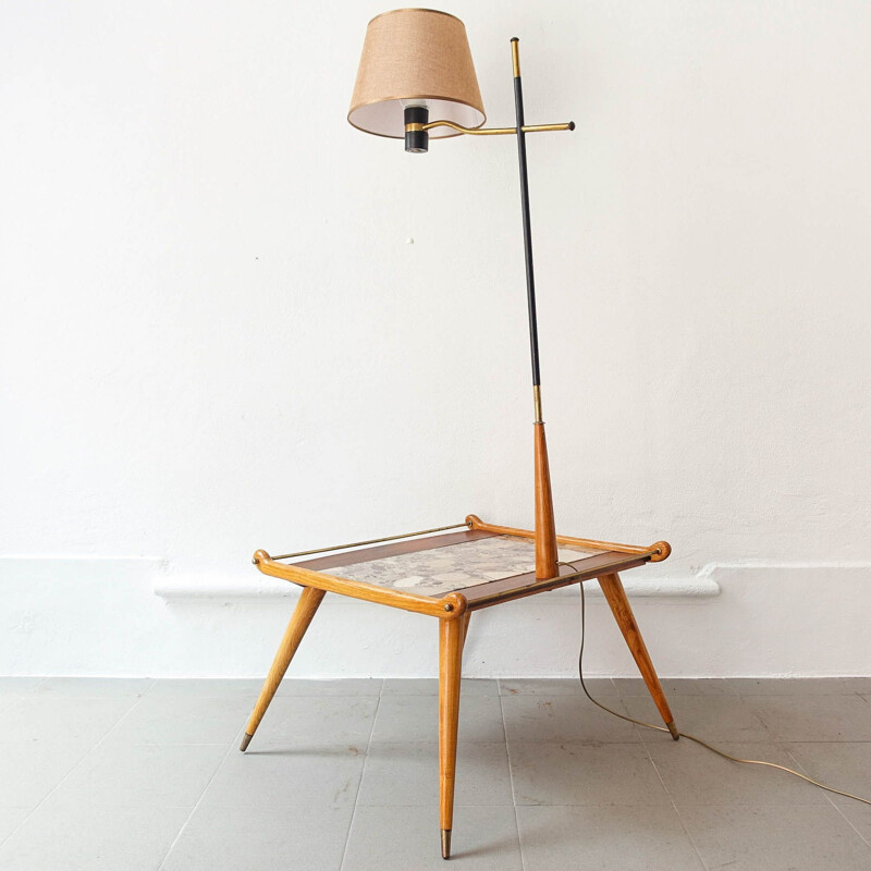 Lampadaire vintage en bois de frêne et bois d'undianuno, Portugal 1950