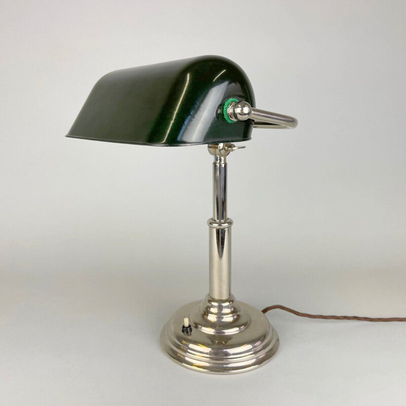 Vintage nickel plated bank lamp, Czechoslovakia 1940s