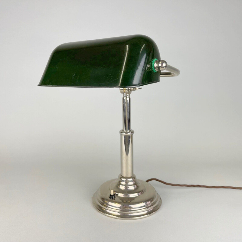 Vintage nickel plated bank lamp, Czechoslovakia 1940s