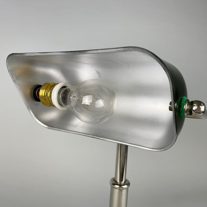 Vintage nickel plated bank lamp, Czechoslovakia 1940s