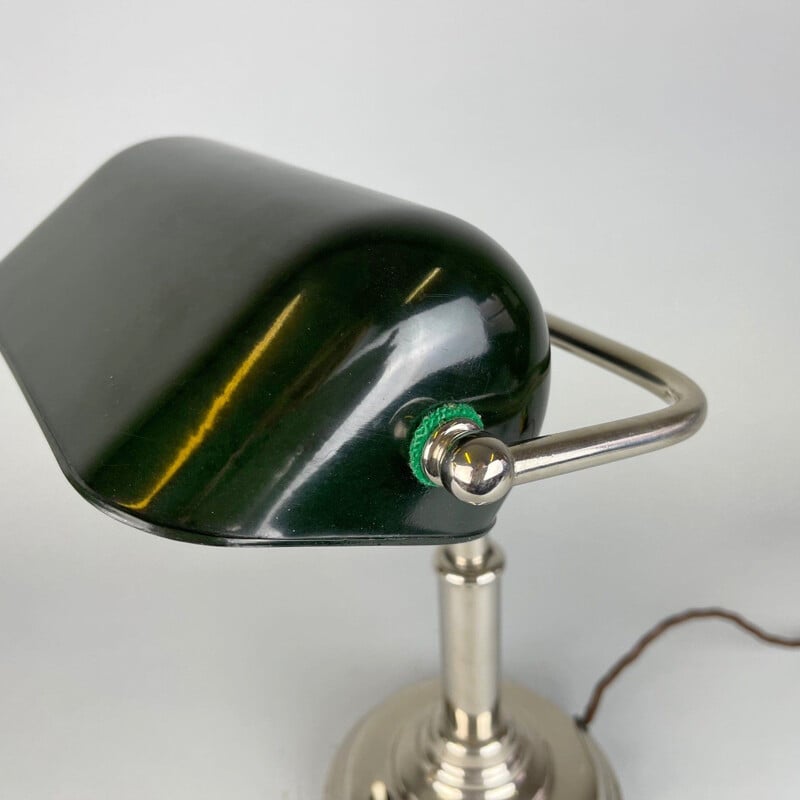 Vintage nickel plated bank lamp, Czechoslovakia 1940s