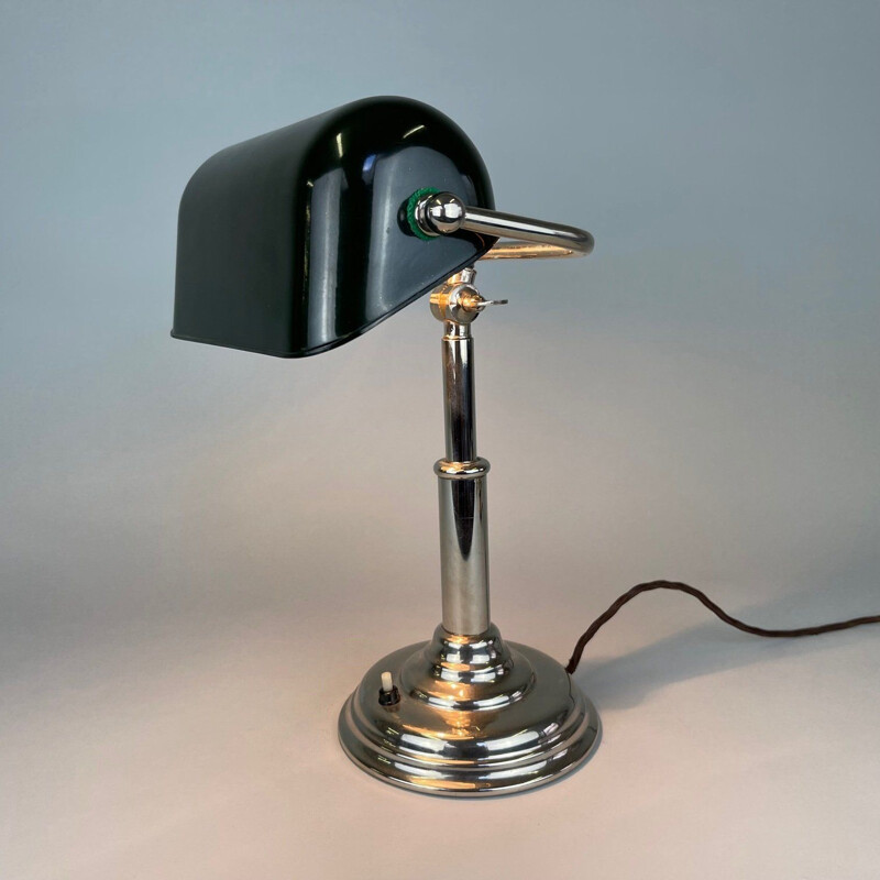 Lampe de banque vintage nickelée, Tchécoslovaquie 1940