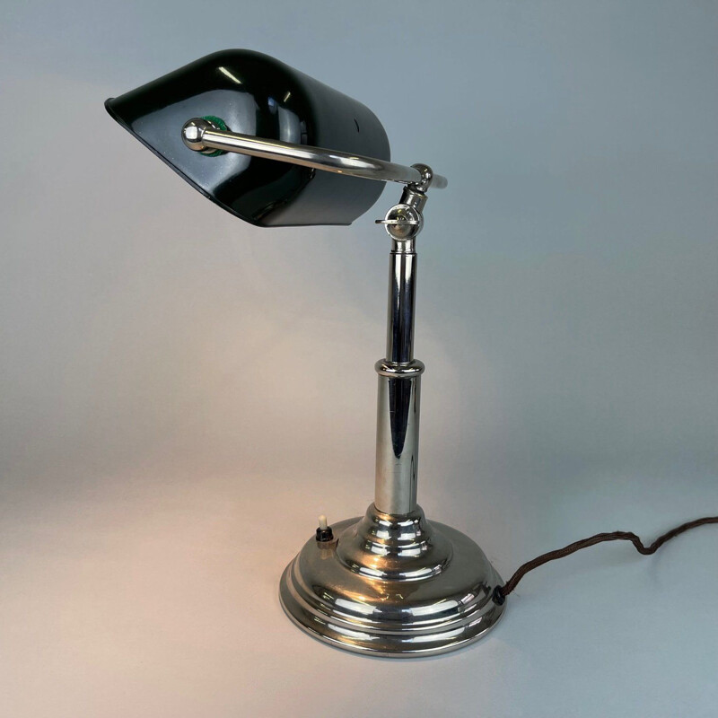 Vintage nickel plated bank lamp, Czechoslovakia 1940s