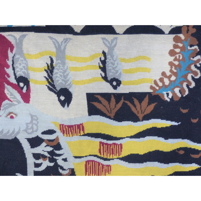 Vintage canvas tapestry with seahorse, 1950 