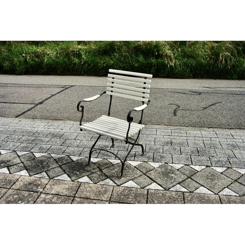 Vintage wrought iron folding garden armchair, 1930